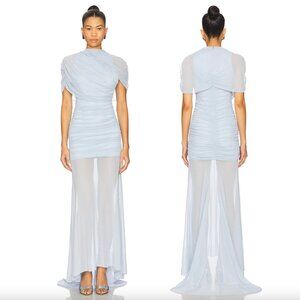 NEW Amanda Uprichard REVOLVE Evianna Mesh Gown Baby Blue Formal Maxi Dress Light